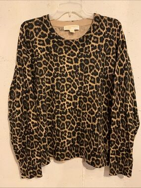 MICHAEL Michael Kors Leopard Print Crewneck Sweater - Tan & Black